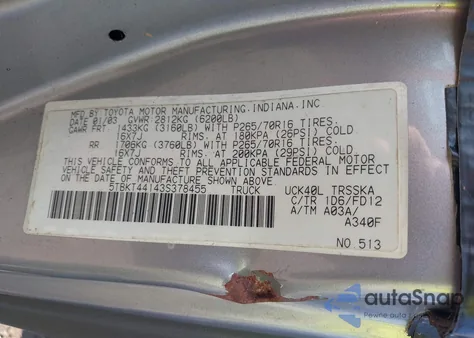 2003 Toyota Tundra Sr5 V8 from USA, damaged, VIN 5TBKT44143S378455